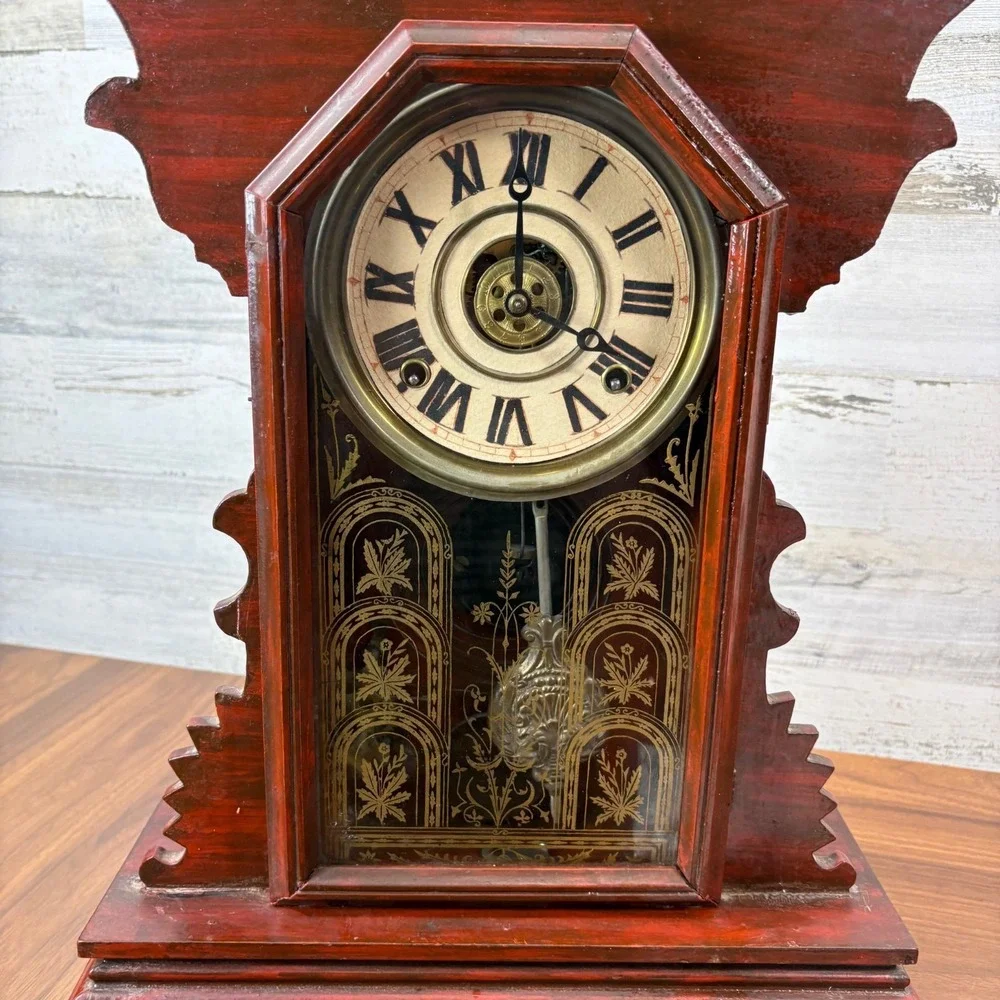 Antique E Ingraham Parlor Gingerbread Mantle Clock 1890's With Bell Alarm